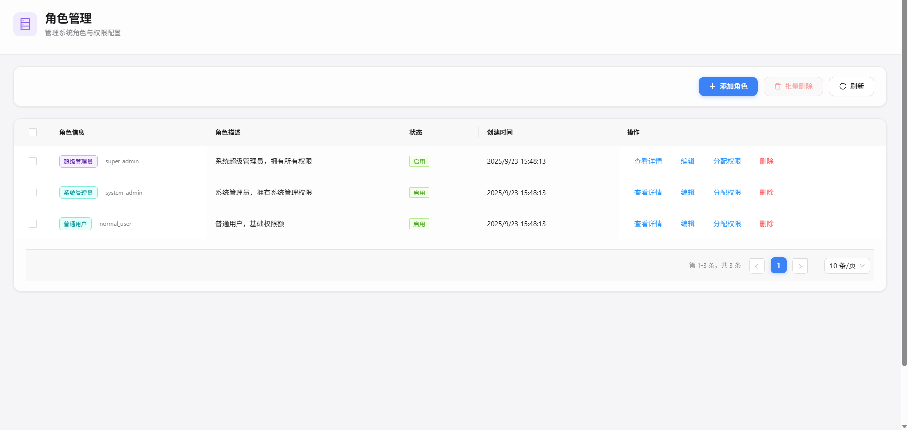 角色管理 - 角色列表与权限分配示例